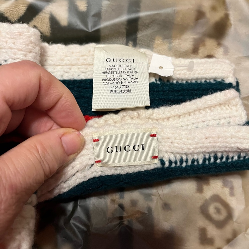 Gucci NWT Sherry Line Green Red White Wool Knit Unisex Scarf - Picture 7 of 12
